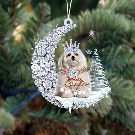 Custom Maltese Diamond Moon Merry Christmas Mica Ornament - Best Gift For Dog Lovers, Dog Owners