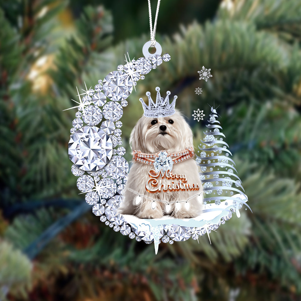 Custom Maltese Diamond Moon Merry Christmas Mica Ornament - Best Gift For Dog Lovers, Dog Owners