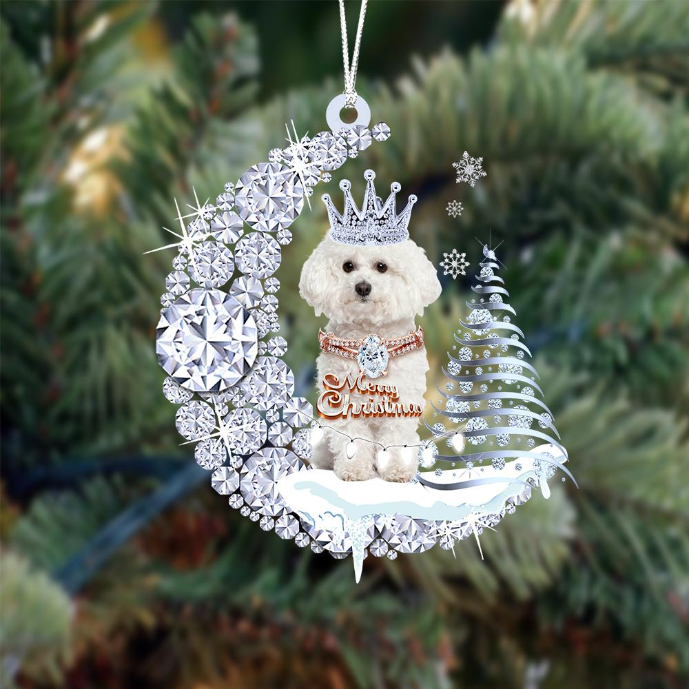 Customized Bichon Frise Diamond Moon Merry Christmas Mica Ornament - Best Gift For Dog Lovers, Dog Owners