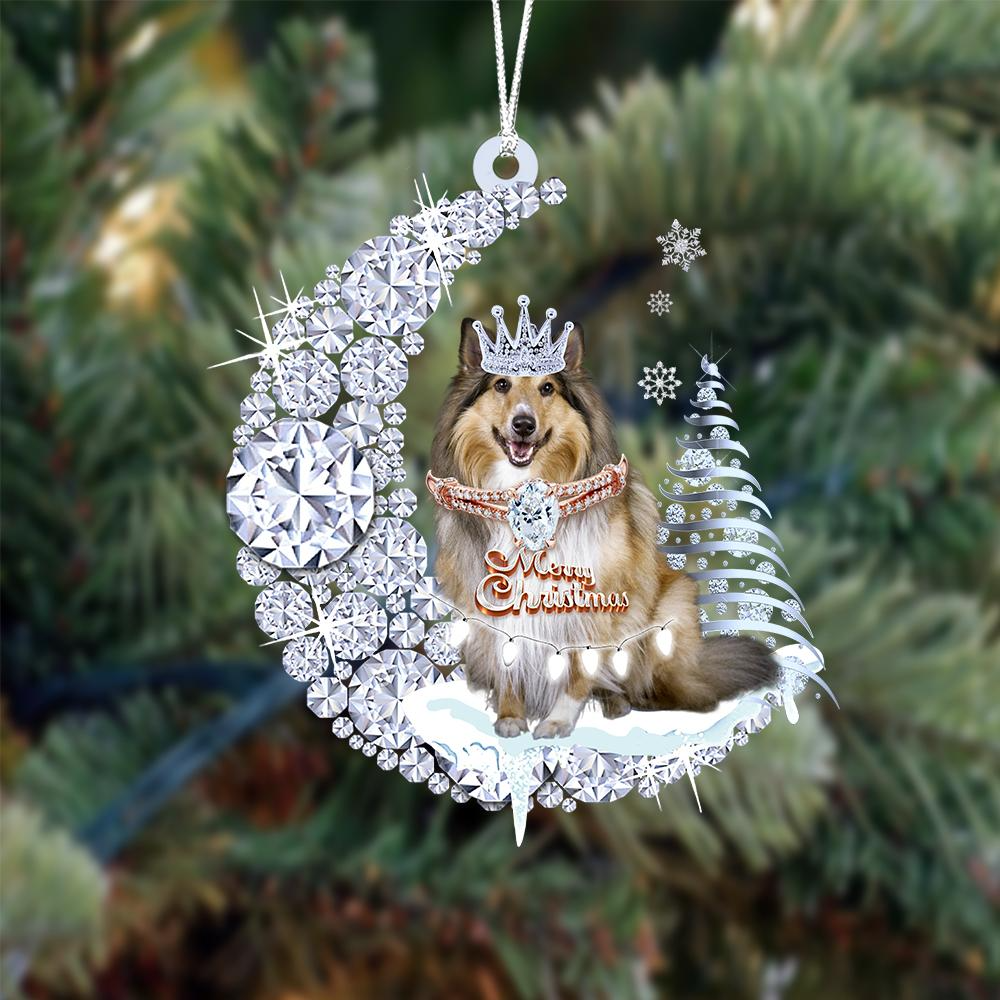 Customized Rough Collie Diamond Moon Merry Christmas Mica Ornament - Best Gift For Dog Lovers, Dog Owners