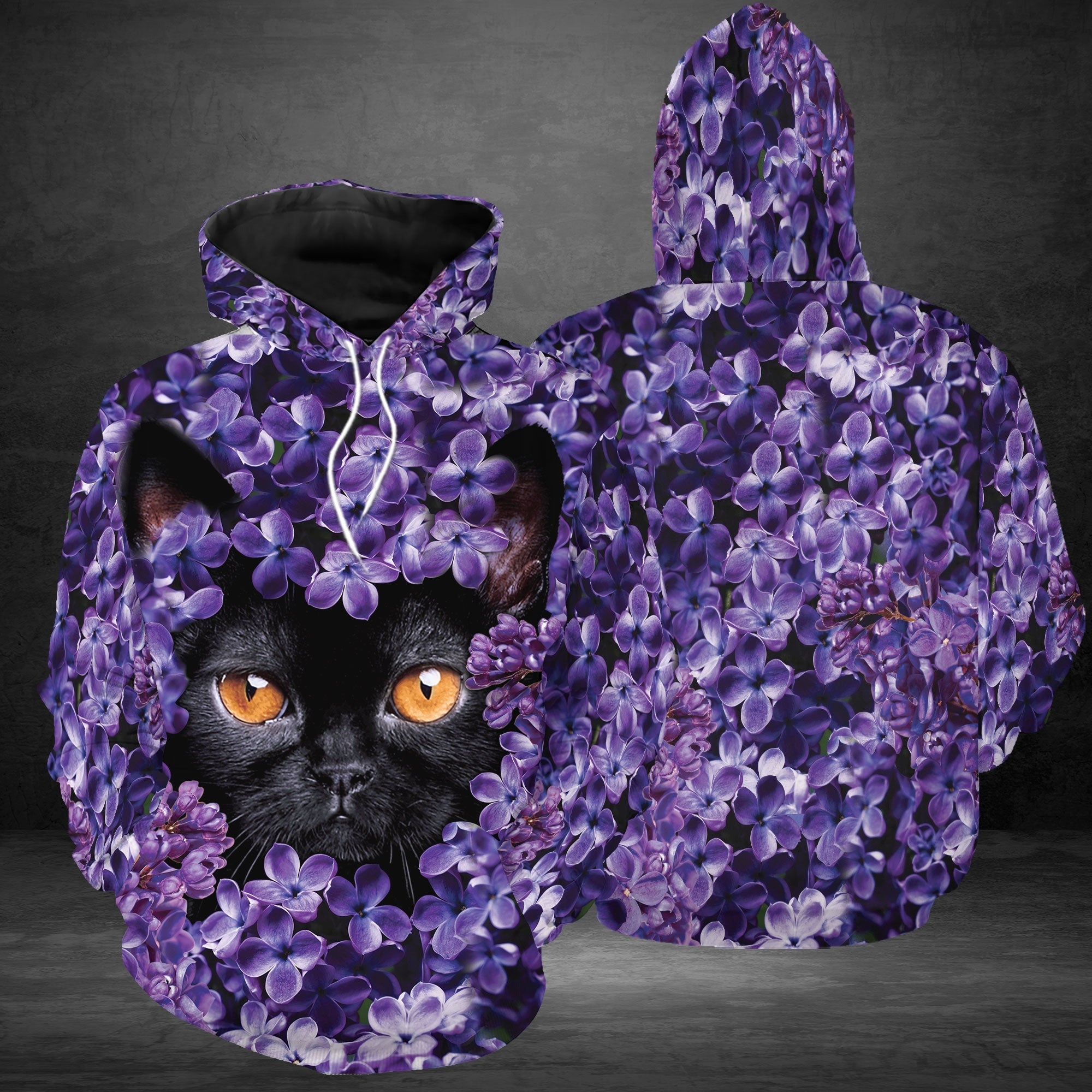 Black Cat Violet Flowers Pullover Premium Hoodie, Perfect Outfit For Men And Women On Christmas New Year Autumn Winter
