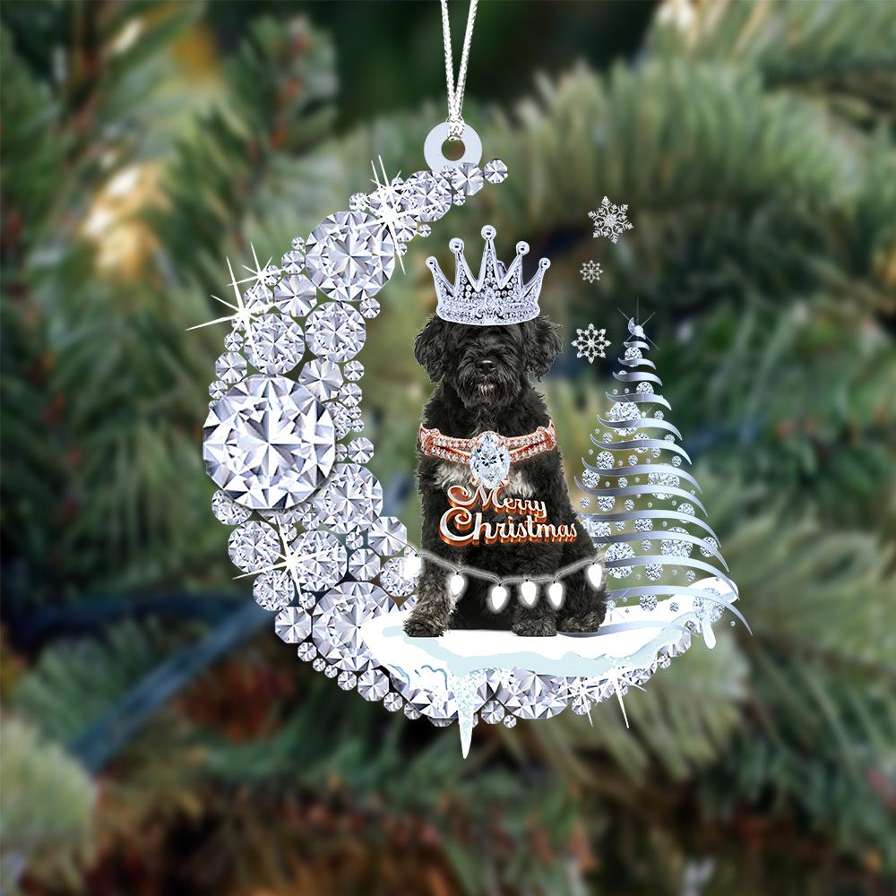 Customized Portuguese Water Dog Diamond Moon Merry Christmas Mica Ornament - Best Gift For Dog Lovers, Dog Owners