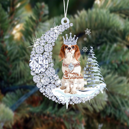 Customized Cavalier King Charles Spaniel Diamond Moon Merry Christmas Mica Ornament - Best Gift For Dog Lovers, Dog Owners