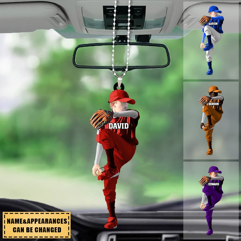 Personalized Baseball Boy Throwing The Ball Car Ornament Gift For Baseball Lovers, Son, Baseball Fans