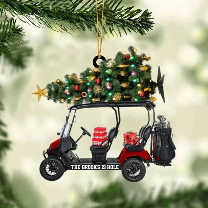 Custom Text Golf Cart Family With Acrylic Christmas Ornament - Christmas Gift For Golfers, Golf Lovers