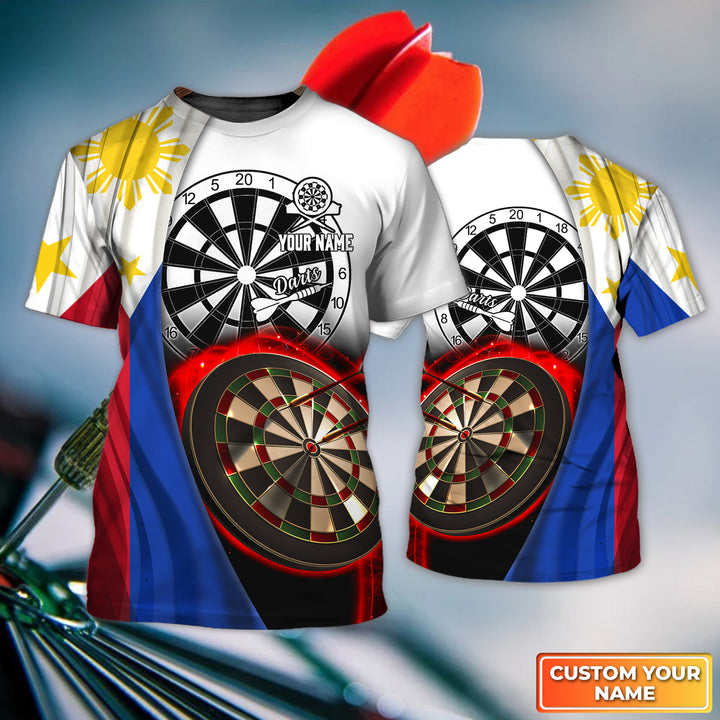 Customized Darts T Shirt, Personalized Philippine Flag Darts T Shirt For Men - Perfect Gift For Darts Lovers, Darts Players