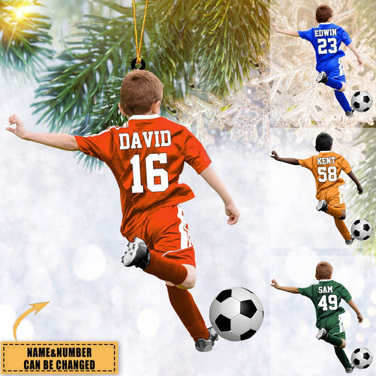 Personalized Soccer Boy Acrylic Christmas Ornament, Gift For Soccer Lovers - Best Idea Custom Shape Ornament Christmas For Kids