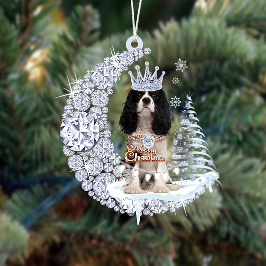 Customized Cavalier King Charles Spaniel Diamond Moon Merry Christmas Mica Ornament - Best Gift For Dog Lovers, Dog Owners