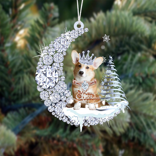 Customized Corgi Diamond Moon Merry Christmas Mica Ornament - Best Gift For Dog Lovers, Dog Owners