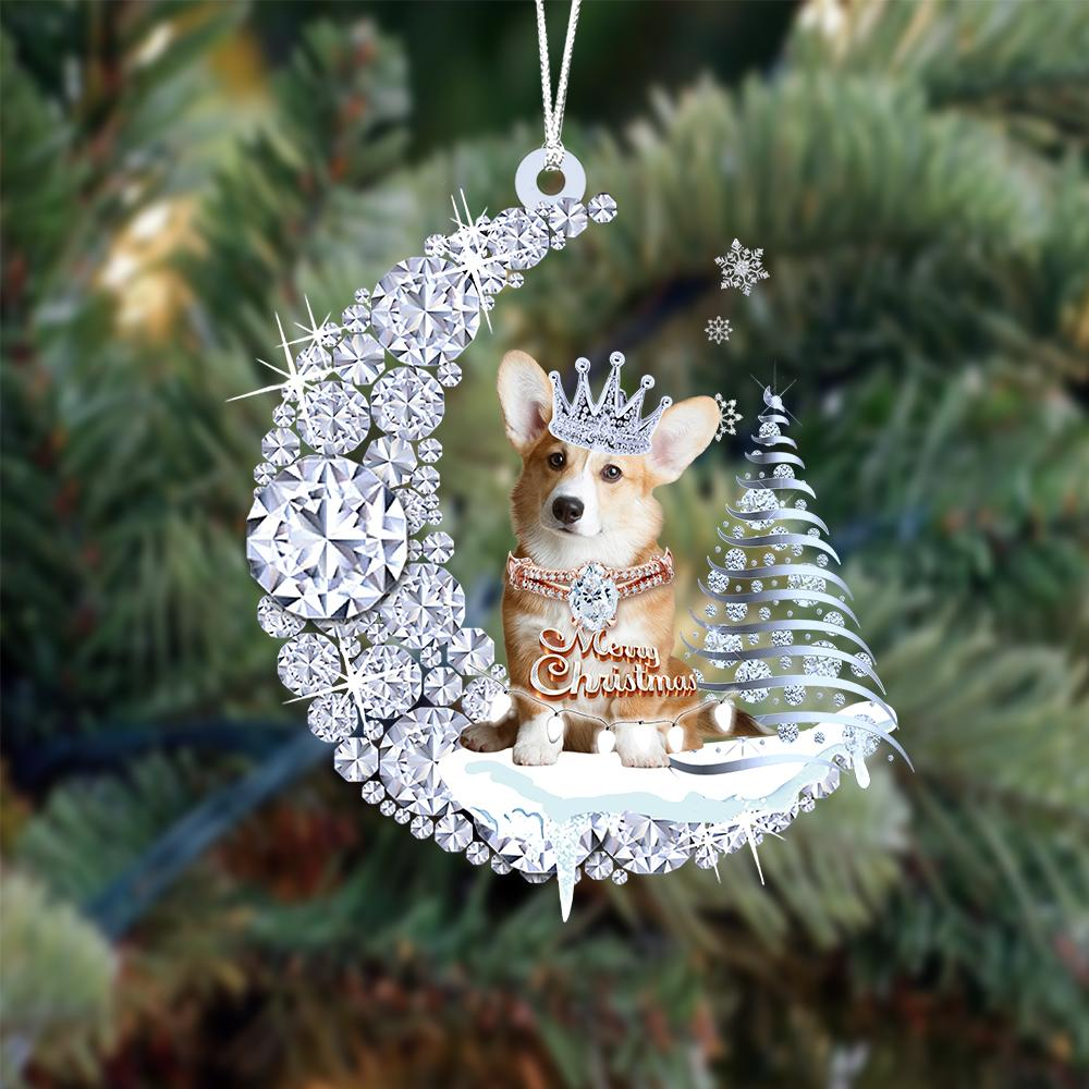Customized Corgi Diamond Moon Merry Christmas Mica Ornament - Best Gift For Dog Lovers, Dog Owners