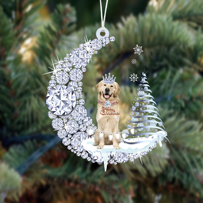 Personalized Golden Retriever Diamond Moon Merry Christmas Mica Ornament - Best Gift For Dog Lovers, Dog Owners