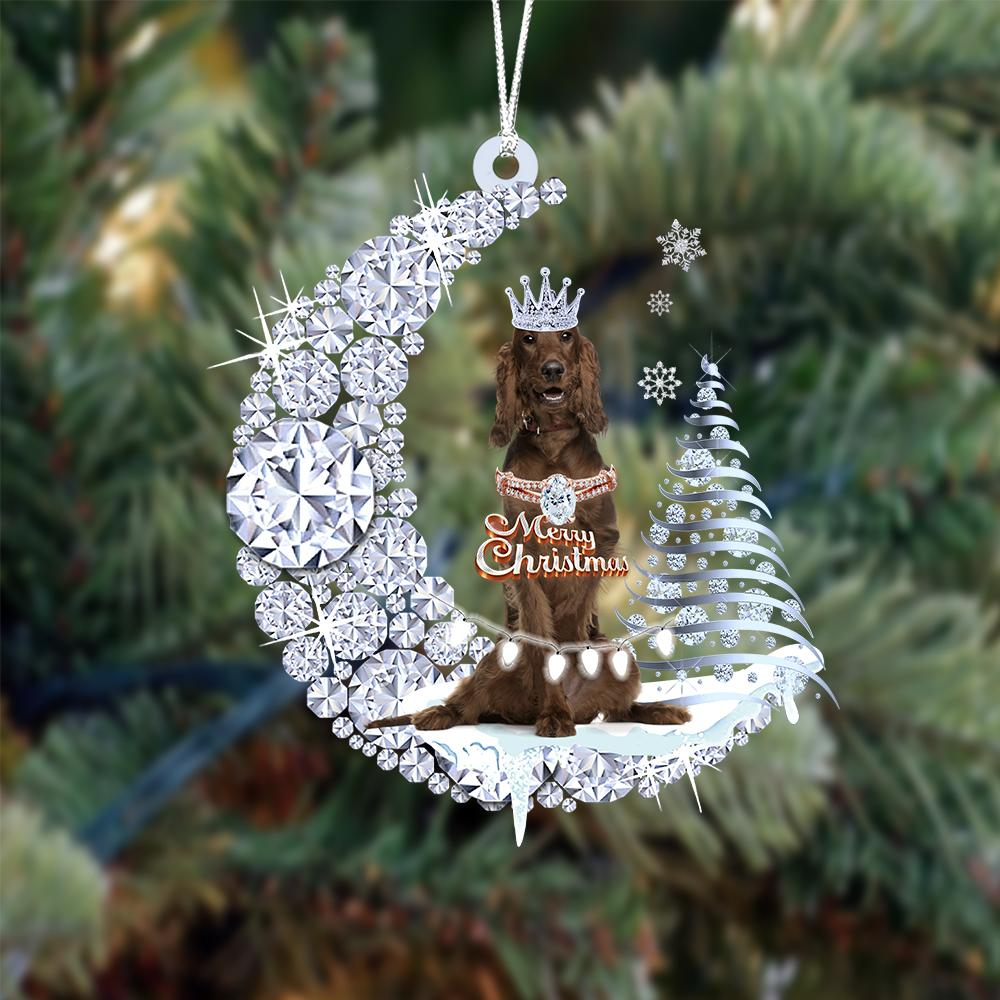 Personalized Irish Setter Diamond Moon Merry Christmas Mica Ornament - Best Gift For Dog Lovers, Dog Owners