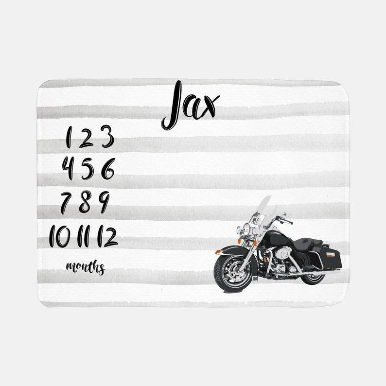 Motorcycle Baby Milestone Blanket With Customized Name For Baby Boy Nursery, Son, Grandson