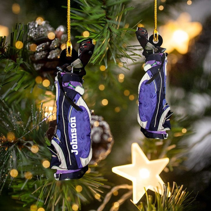 Customized Golf Bags Acrylic Ornament, Golf Cart Ornament For Golf Lovers, Christmas