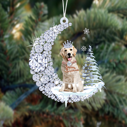 Personalized Golden Retriever Diamond Moon Merry Christmas Mica Ornament - Best Gift For Dog Lovers, Dog Owners