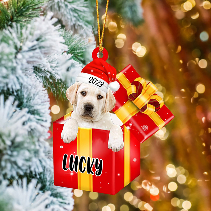 Customized Name Labrador Retriever In Red Gift Box Acrylic Christmas Ornament Personalized Pet Christmas Ornament - Gift For Dog Lovers, Pet Lovers