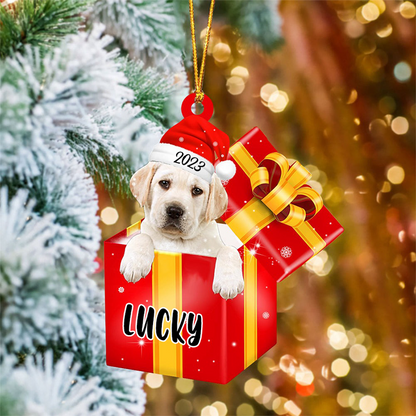 Customized Name Labrador Retriever In Red Gift Box Acrylic Christmas Ornament Personalized Pet Christmas Ornament - Gift For Dog Lovers, Pet Lovers