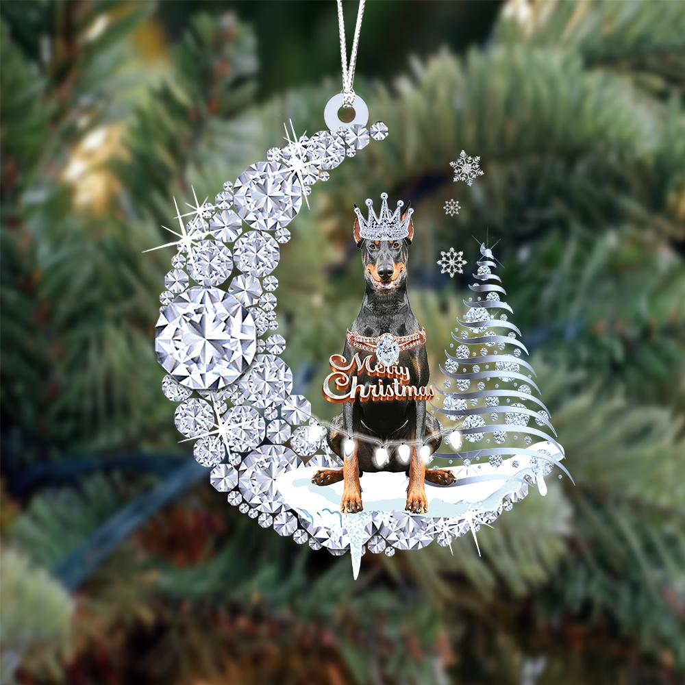 Personalized Dobermann Diamond Moon Merry Christmas Mica Ornament - Best Gift For Dog Lovers, Dog Owners