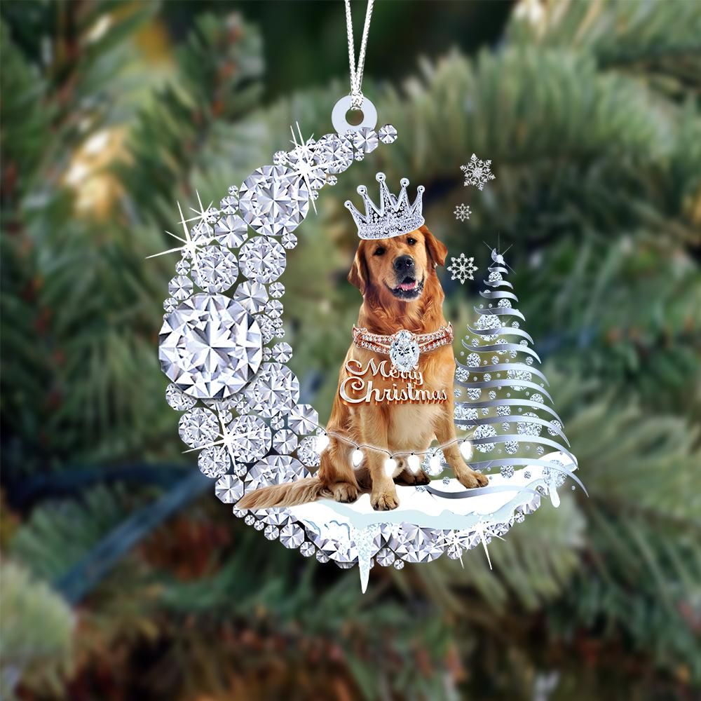 Personalized Golden Retriever Diamond Moon Merry Christmas Mica Ornament - Best Gift For Dog Lovers, Dog Owners