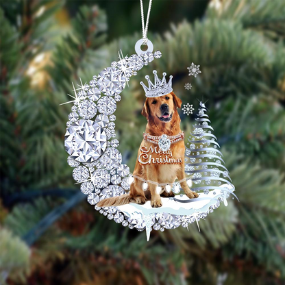 Personalized Golden Retriever Diamond Moon Merry Christmas Mica Ornament - Best Gift For Dog Lovers, Dog Owners