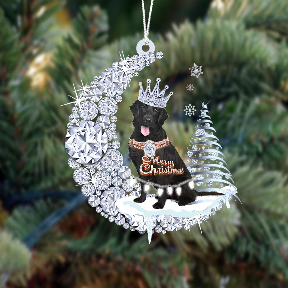Personalized Flat Coat Retriever Diamond Moon Merry Christmas Mica Ornament - Best Gift For Dog Lovers, Dog Owners