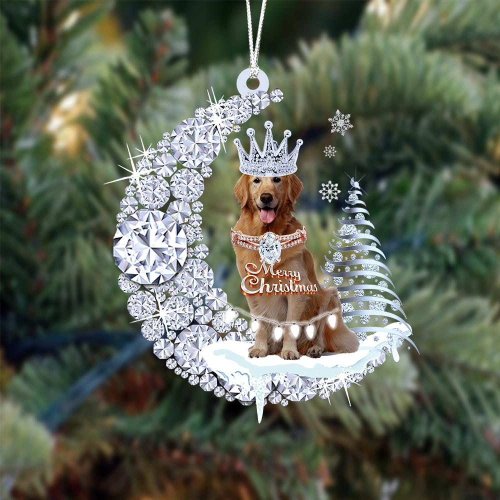 Personalized Golden Retriever Diamond Moon Merry Christmas Mica Ornament - Best Gift For Dog Lovers, Dog Owners