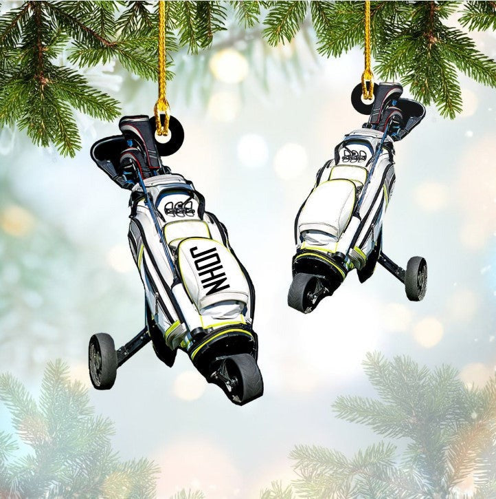 Customized Golf Bags Acrylic Ornament, Golf Cart Ornament For Golf Lovers, Christmas