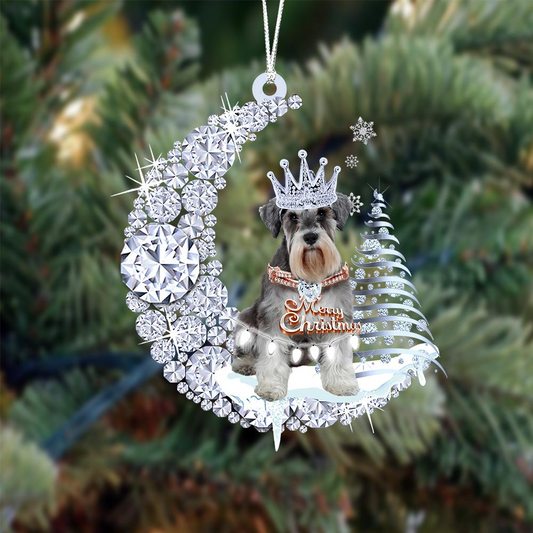 Customized Schnauzer Diamond Moon Merry Christmas Mica Ornament - Best Gift For Dog Lovers, Dog Owners