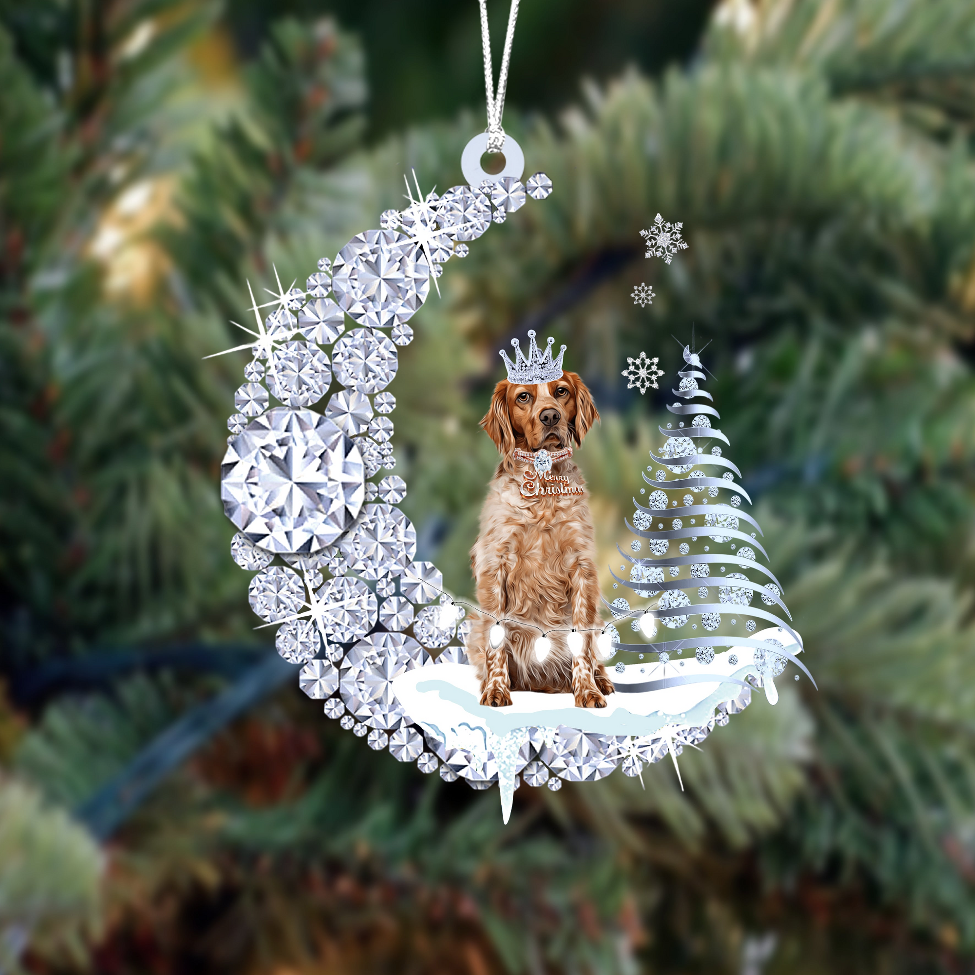 Personalized Brittany Diamond Moon Merry Christmas Mica Ornament - Best Gift For Dog Lovers, Dog Owners