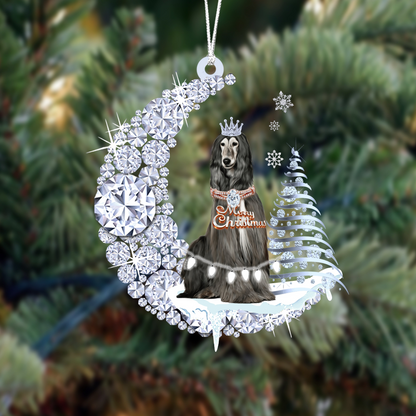 Personalized Afghan Hound Diamond Moon Merry Christmas Mica Ornament - Best Gift For Dog Lovers, Dog Owners