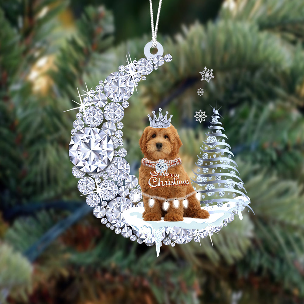 Customized Goldendoodle Diamond Moon Merry Christmas Mica Ornament - Best Gift For Dog Lovers, Dog Owners