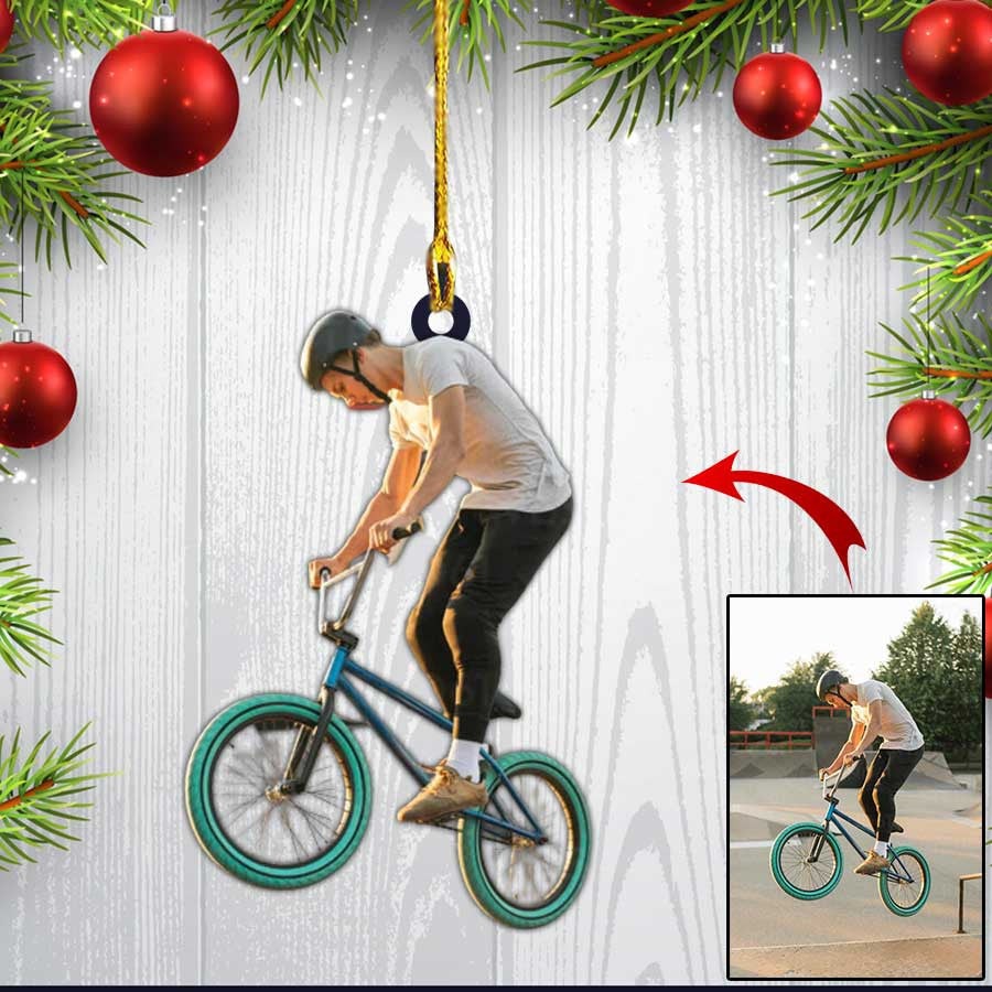 Custom Photo Acrylic Ornament Biker For Biker Lovers, Bicycle Moto Cross Christmas Ornament For Men