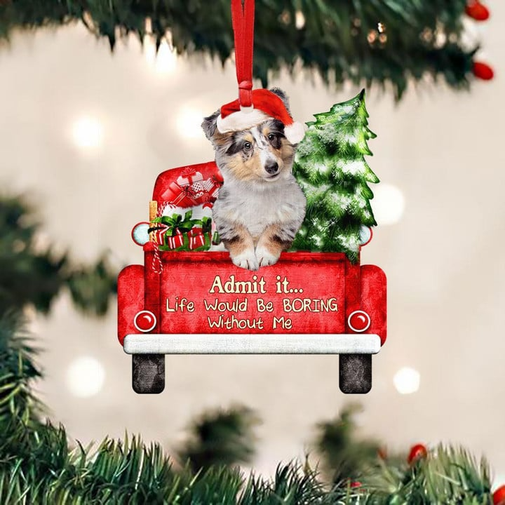 Personalized Photo Shetland Sheepdog On The Red Truck Acrylic Christmas Ornament, Custom Christmas Gift For Dog Lovers, Dog Owners