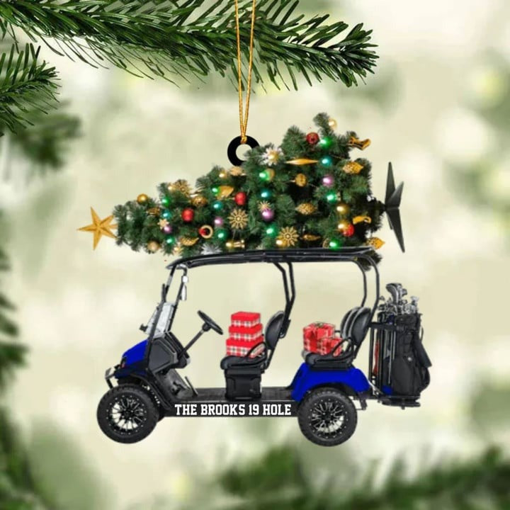 Custom Text Golf Cart Family With Acrylic Christmas Ornament - Christmas Gift For Golfers, Golf Lovers