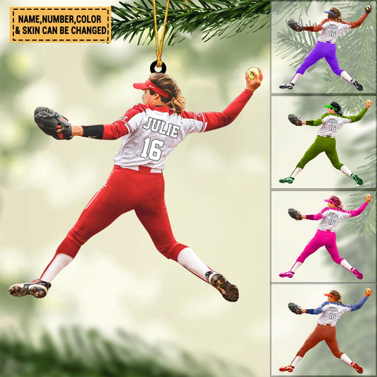 Customized Female Baseball Players Christmas Acrylic Ornament Gift For Baseball Lovers - Gift For Her, Daughter, Baseball Fans, Coach