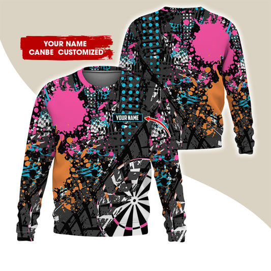 Customized Name Darts Sweatshirt, Personalized Name Watercolor Darts Sweatshirt For Men & Women - Gift For Darts Lovers, Darts Players