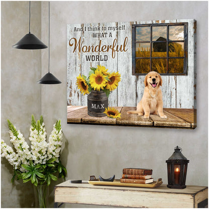Custom Name & Photo Dog Premium Wrapped Landscape Canvas, What A Wonderful World Personalized Dog Canvas - Perfect Gift For Dog Lovers, Family, Friend