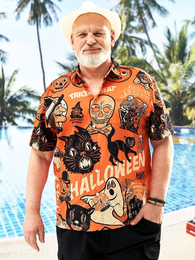 Black Cat Hawaiian Shirt, Halloween Hawaiian Shirt, Black Cat Chest Pocket Hawaiian Shirt For Men & Women - Halloween Gift For Members Family, Friends