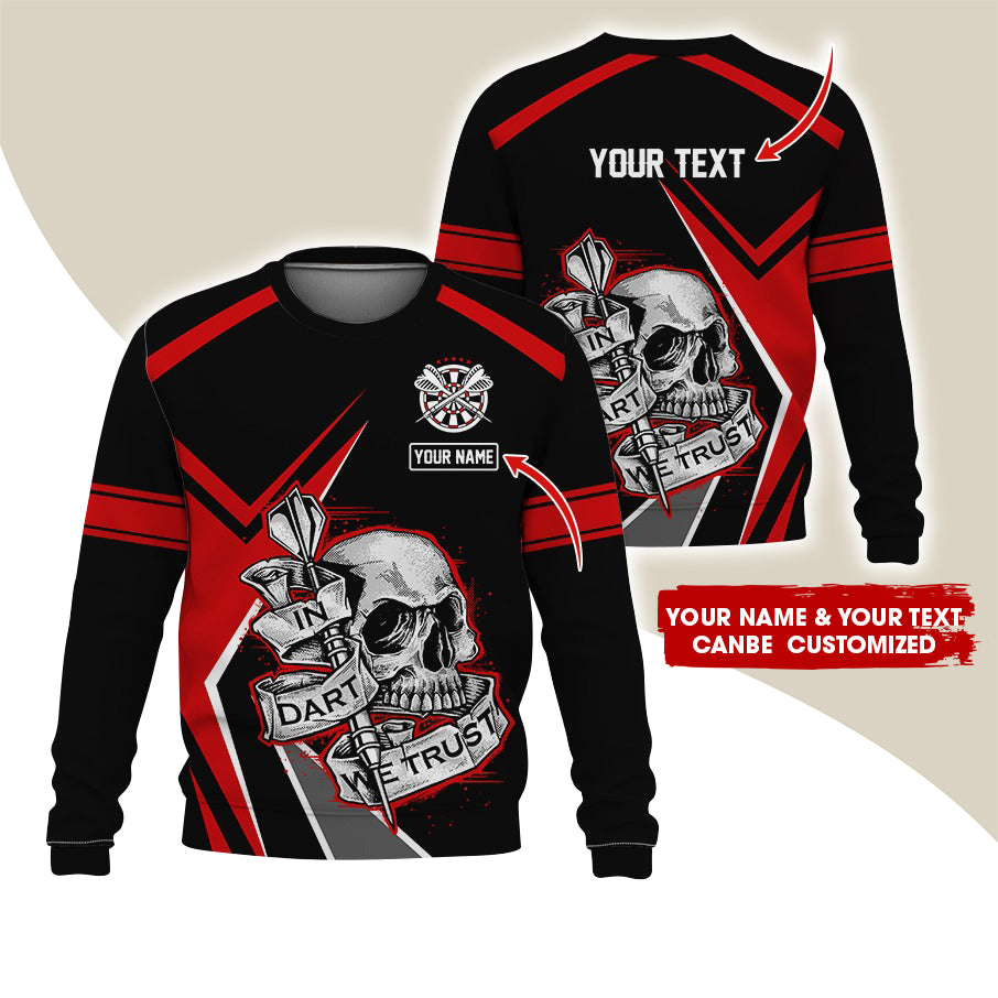 Customized Name & Text Darts Sweatshirt, Personalized Darts Skull In Darts Sweatshirts For Men & Women - Gift For Darts Lovers, Darts Players