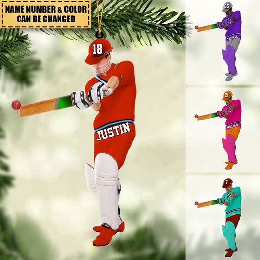 Personalized Cricket Man Player Acrylic Christmas Ornament, Cricket Team Gift For Him, Cricket Lovers