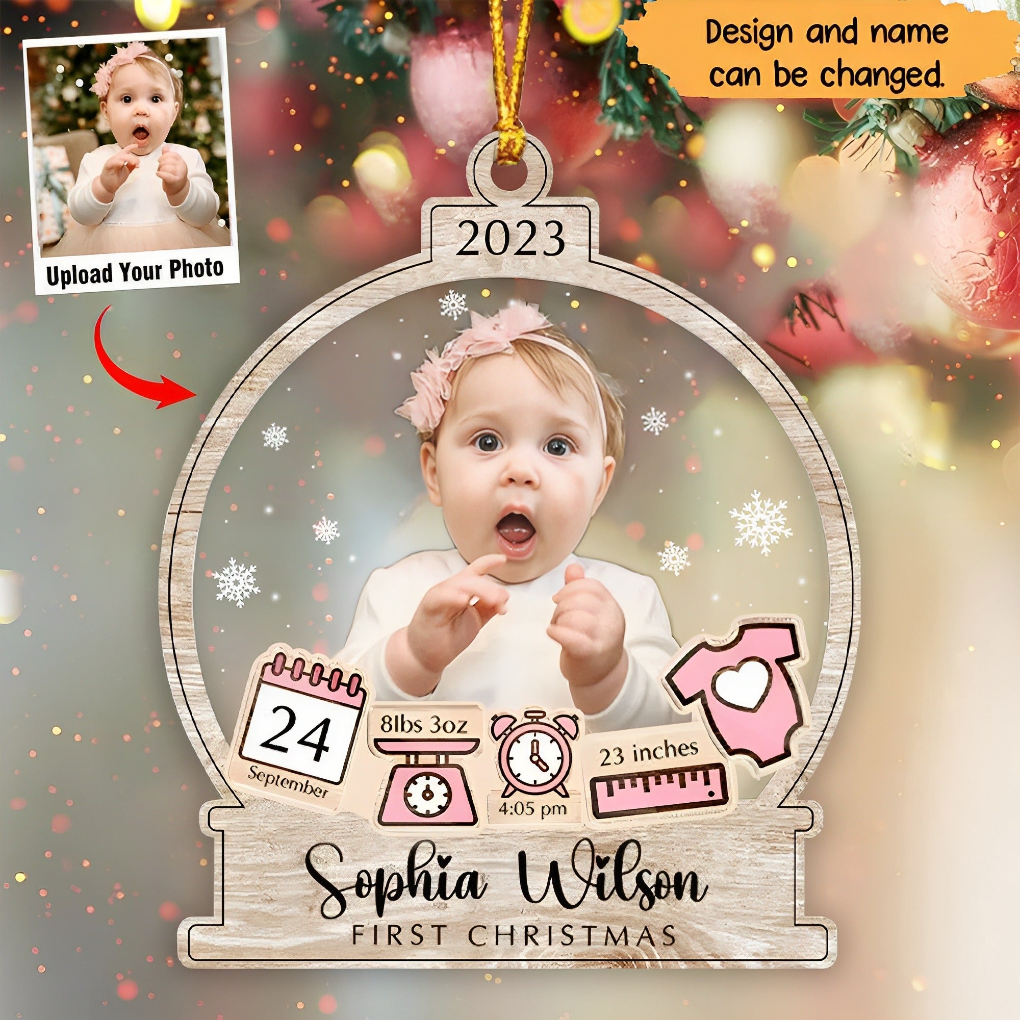 Customized Photo Baby's First Christmas 2023 Christmas Acrylic Ornament Gift For Baby - Christmas Ornament Decor