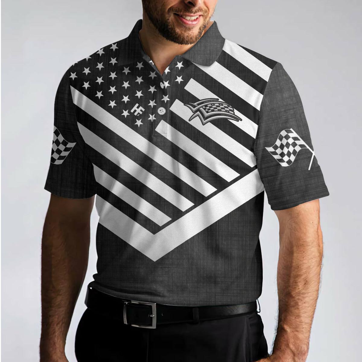 Drag Racing Custom Polo Shirt, Black American Flag Racing Shirt For Men, Short Sleeve Men Polo Shirt - Amzanimalsgift