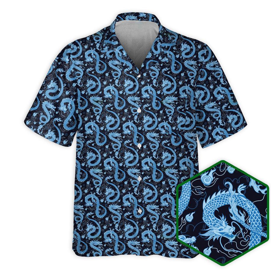 Dragon Aloha Hawaiian Shirt For Summer, Dragon Black And Blue Style Hawaiian Shirts Outfit For Men Women, Dragon Lovers - Amzanimalsgift