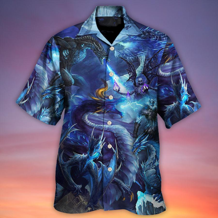 Dragon Aloha Hawaiian Shirt For Summer, Dragon Blue Skull Fire Lightning Art Style Hawaiian Shirts Outfit For Men Women, Dragon Lovers - Amzanimalsgift