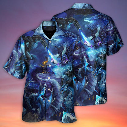 Dragon Aloha Hawaiian Shirt For Summer, Dragon Blue Skull Fire Lightning Art Style Hawaiian Shirts Outfit For Men Women, Dragon Lovers - Amzanimalsgift