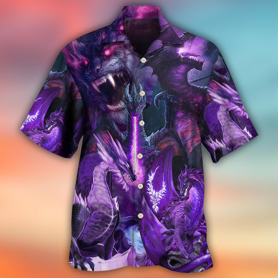 Dragon Aloha Hawaiian Shirt For Summer, Dragon Dark Purple Lightning Art Style Hawaiian Shirts Outfit For Men Women, Dragon Lovers - Amzanimalsgift