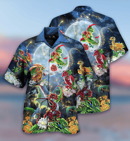 Dragon Aloha Hawaiian Shirt For Summer, Dragon Flowers Love Life To The Moon Hawaiian Shirts Outfit For Men Women, Dragon Lovers - Amzanimalsgift
