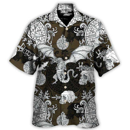 Dragon Aloha Hawaiian Shirt For Summer, Dragon Flying With Skull Gothic Style Hawaiian Shirts Outfit For Men Women, Dragon Lovers, Here Be Dragons - Amzanimalsgift