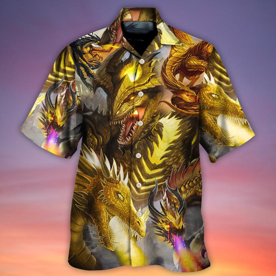 Dragon Aloha Hawaiian Shirt For Summer, Dragon Gold Skull Fight Art Style Hawaiian Shirts Outfit For Men Women, Dragon Lovers - Amzanimalsgift