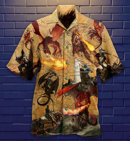 Dragon Aloha Hawaiian Shirt For Summer, Dragon Life Fighting The Knights Hawaiian Shirts Outfit For Men Women, Dragon Lovers - Amzanimalsgift